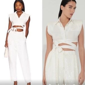 Revolve Nonchalant Pia Sequin Trouser white small 2 4 sparkle pant high waist